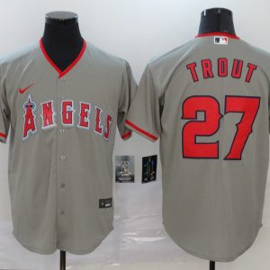 MLB Los Angeles Angels #27 Trout Grey Game Nike Jersey