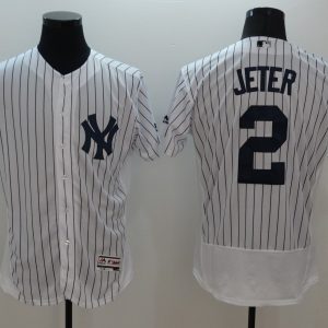 Majestic MLB New York Yankees #2 Jeter White Elite Jersey