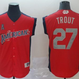 American League #27 Mike Trout Red 2019 MLB All-Star Game Workout Jersey