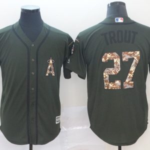 MLB Los Angeles Angels #27 Trout Green Salute To Serive Game Jersey