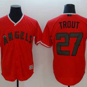Men's Los Angeles Angels #27 Trout Majestic Scarlet Spring Training Cool Base Player Jersey