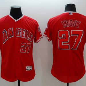 Majestic MLB Los Angeles Angels #27 Trout Elite Red Jersey