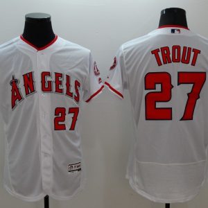 Majestic MLB Los Angeles Angels #27 Trout Elite White Jersey