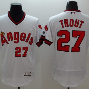 Majestic MLB Los Angeles Angels #27 Trout Elite White Pullover Jersey