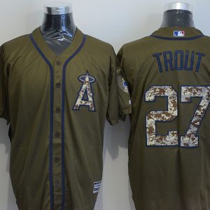 MLB Los Angeles Angeles #27 Trout Green Salute to Service Jersey