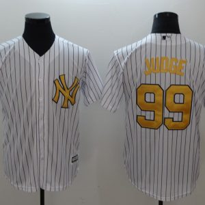 MLB New York Yankees #99 Judge White Gold Number Game Jersey