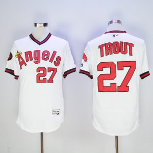 Majestics MLB Los Angeles Angels #27 Trout White Pullover Jersey