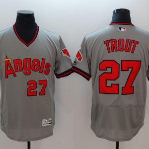 MLB Los Angeles Angels #27 Trout Grey Elite Pullover Jersey