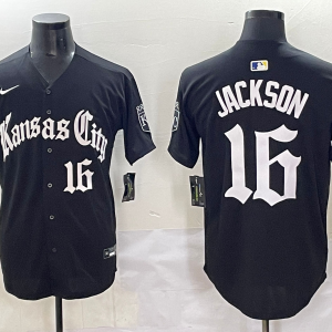 MLB Kansas City Royals #16 B.Jackson Black Gothic Style With Fernando Jersey