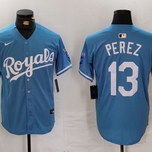 MLB Kansas City Royals #13 Perez Light Blue Game Nike Jersey