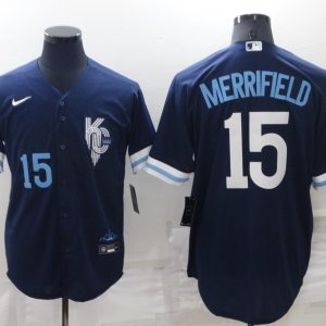 MLB Kansas City Royals #15 Merrifield 2022 Navy City Connect Jersey