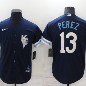 MLB Kansas City Royals #13 Perez 2022 Navy City Connect Jersey
