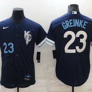 MLB Kansas City Royals #23 Zack Greinke 2022 Navy City Connect Jersey