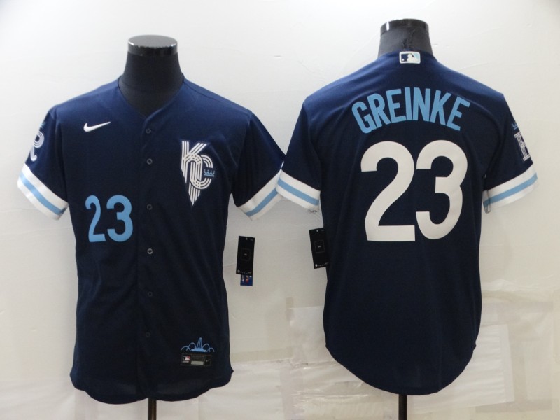 MLB Kansas City Royals #23 Zack Greinke 2022 Navy City Connect Jersey