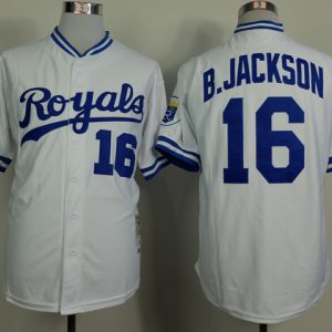 MLB Kansas City Royals #16 Bo Jackson Throwback White Jersey