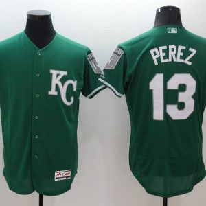 Majestics Kansas City Royals #13 Perez Green Elite Jersey
