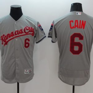 MLB Kansas City Royals #6 Cain Grey Elite Jersey