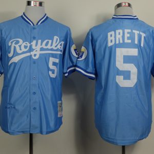 MLB Kansas City Royals #5 Brett Throwback Light Blue Jersey