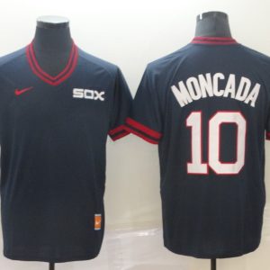 MLB Chicago White Sox #10 Moncada Navy Blue Throwback Men Jersey