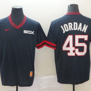 MLB Chicago White Sox #45 Jordan Navy Blue Throwback Men Jersey