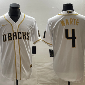 Men's Arizona Diamondbacks #4 Ketel Marte White Gold Cool Base Stitched Baseball Jersey