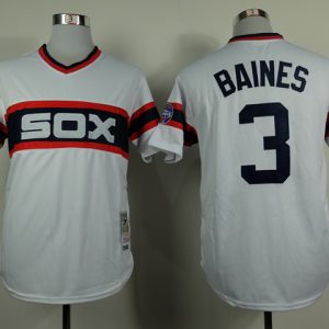 MLB Chicago White Sox #3 Baines M&N White Jersey