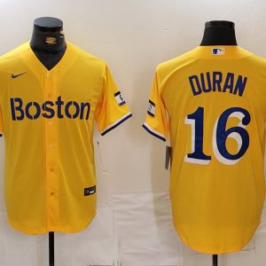 Men's Boston Red Sox #16 Jarren Duran Gold City Connect Stitched Jersey