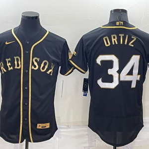 MLB Boston Red Sox #34 David Ortizi Black/Gold Flex Elite Jersey