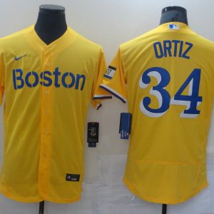 MLB Boston Red Sox #34 David Ortizi Gold 2021 City Connect Flex Base Elite Jersey