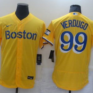 MLB Boston Red Sox #99 Alex Verdugo Gold 2021 City Connect Flex Base Elite Jersey