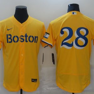 MLB Boston Red Sox #28 J.D. Martinez Gold 2021 City Connect Flex Base Elite Jersey
