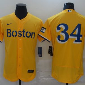 MLB Boston Red Sox #34 David Ortizi Gold 2021 City Connect Flex Base Elite Jersey