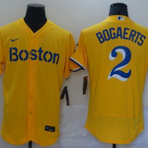 MLB Boston Red Sox #2 Xander Bogaerts Gold 2021 City Connect Flex Base Elite Jersey