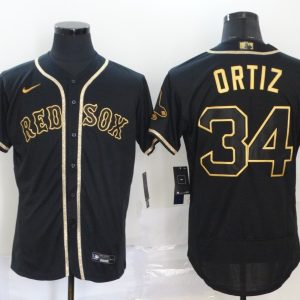 MLB Boston Red Sox #34 Ortiz Black Golden Flex Base Elite Jersey