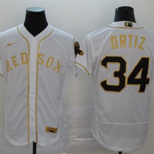 MLB Boston Red Sox #34 Ortiz 2020 White Golden Flex Base Stitched Jersey