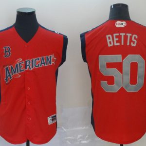 American League#50 Mookie Betts Red 2019 MLB All-Star Game Workout Jersey