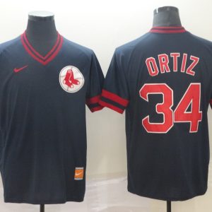 MLB Boston Red Sox #34 Ortiz Navy Blue Throwback Mens Jersey
