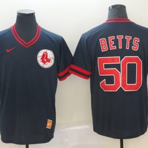 MLB Boston Red Sox #50 Mookie Betts Navy Blue Throwback Mens Jersey