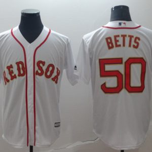 MLB Boston Red Sox #50 Mookie Betts White Game Campion Patch Jersey