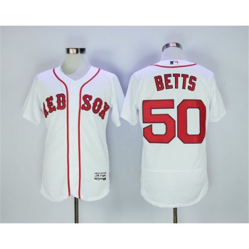 MLB Red Sox 50 Mookie Betts White Game Base Men Jersey