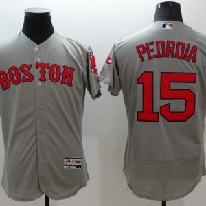 Majestic MLB Boston Red Sox #15 Pedroia Grey Elite Jersey