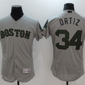 MLB Boston Red Sox #34 Ortiz Memorial Day Grey Elite Jersey