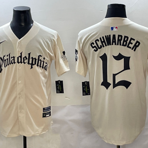 Men's Philadelphia Phillies #12 Kyle Schwarber Cream GOTHIC Vapor Limited Stitched Jersey