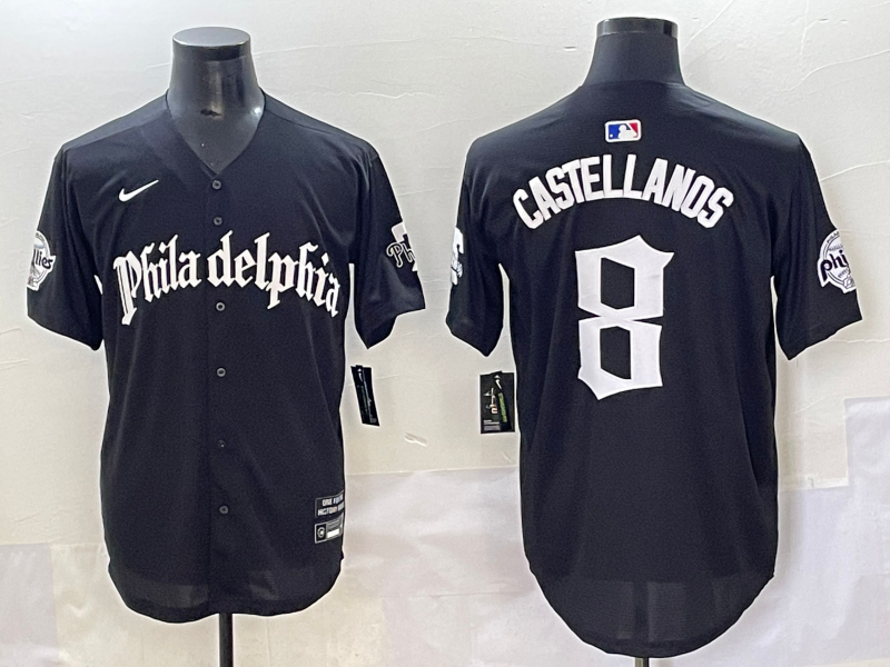 Men's Philadelphia Phillies #8 Nick Castellanos Black GOTHIC Vapor Limited Stitched Jersey