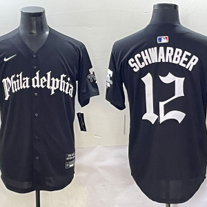 Men's Philadelphia Phillies #12 Kyle Schwarber Black GOTHIC Vapor Limited Stitched Jersey