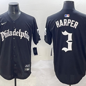 Men's Philadelphia Phillies #3 Bryce Harper Black GOTHIC Vapor Limited Stitched Jersey