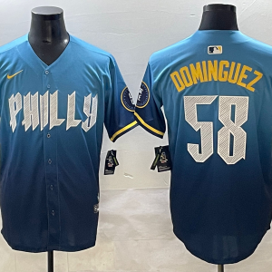 Men's Philadelphia Phillies #58 Seranthony Dom??nguez Blue 2024 City Connect Limited  Jersey