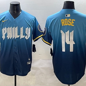 Men's Philadelphia Phillies #14 Pete Rose Blue 2024 City Connect Limited Stitched Jersey