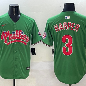 Men's Philadelphia Phillies #3 Bryce Harper Green Phanatic Limited Stitched Jersey