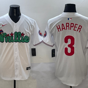 Men's Philadelphia Phillies #3 Bryce Harper White Phanatic Limited Stitched Jersey